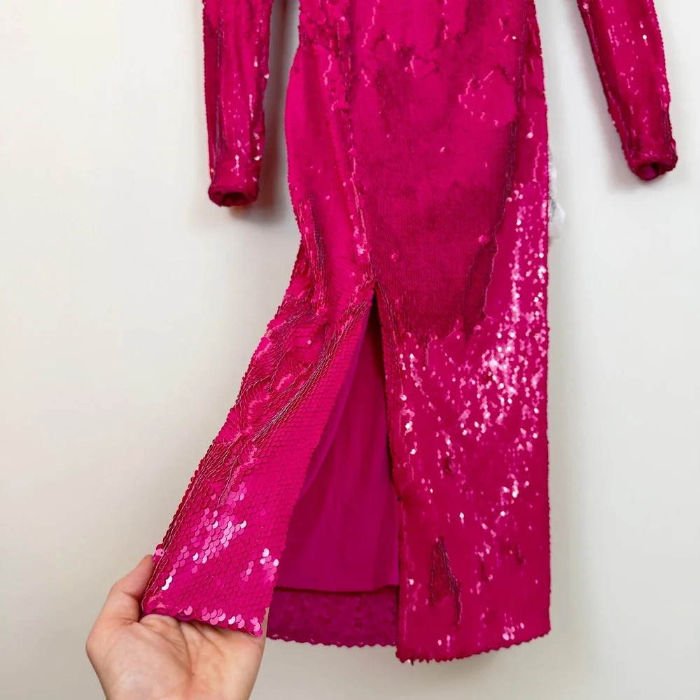 NWT Dress The Population Natalie Sequin Dress Women XXS Stretch Hot Pink Bodycon - Picture 11 of 15